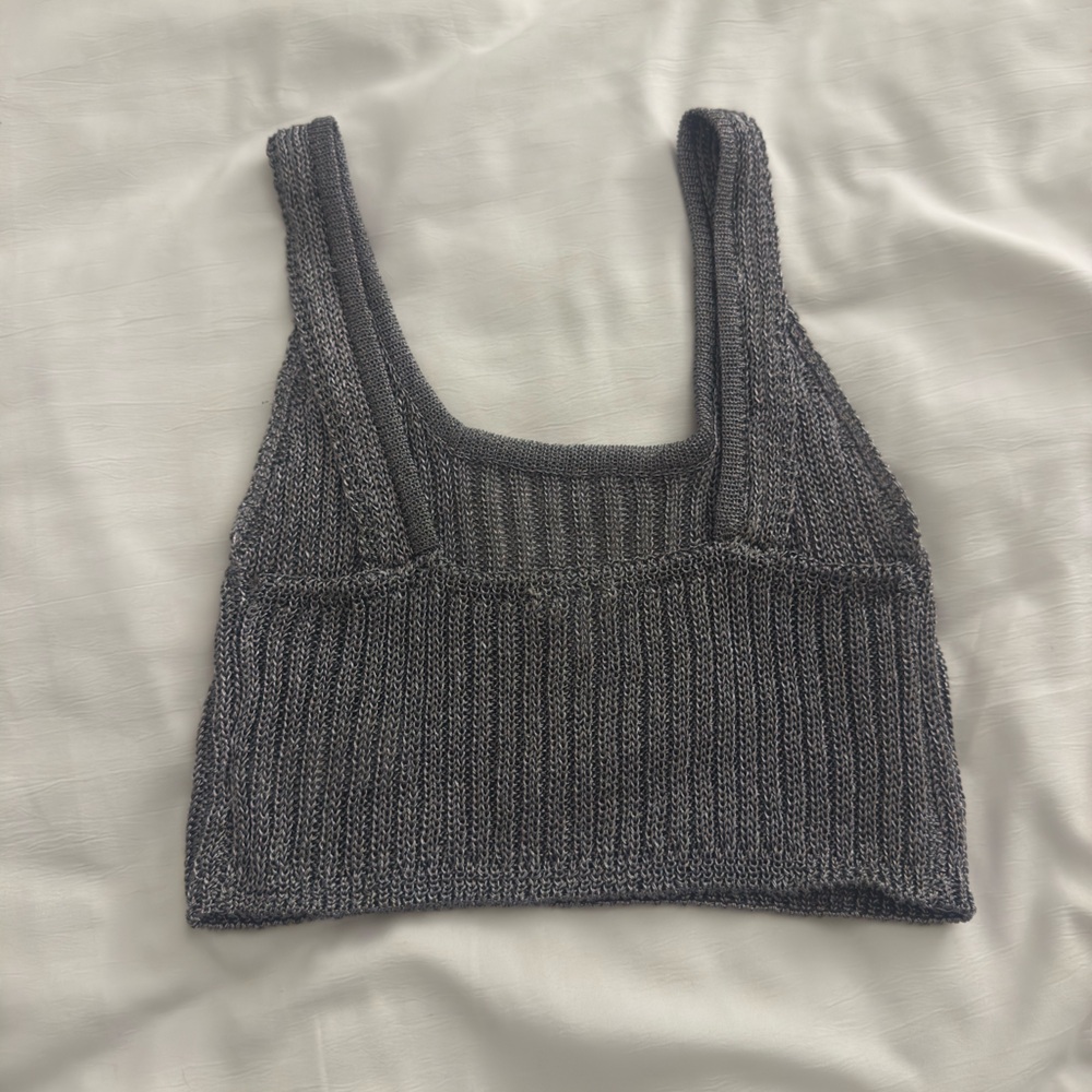 Silver Metallic Knit Cropped Tank Top - Picture 3 of 3